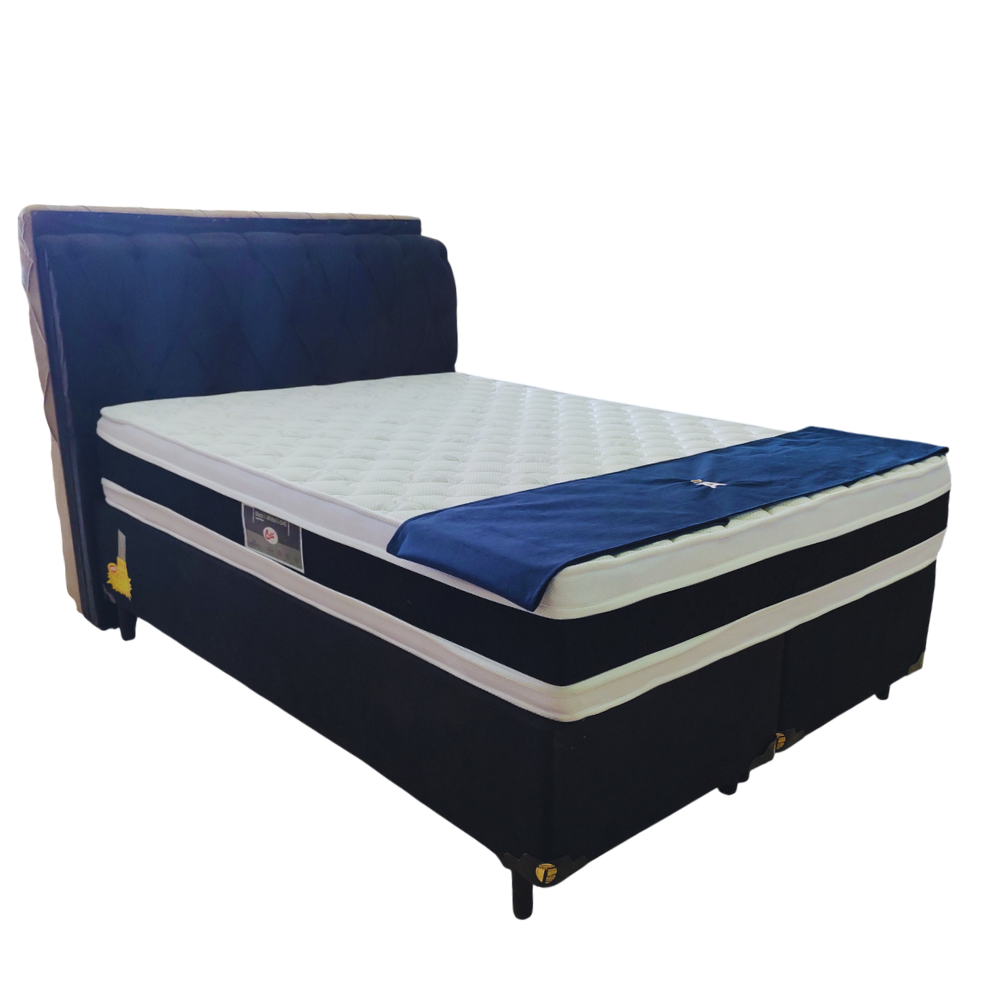 Kit Base Box Casal Padrão Suede Preto + Colchão + Cabeceira