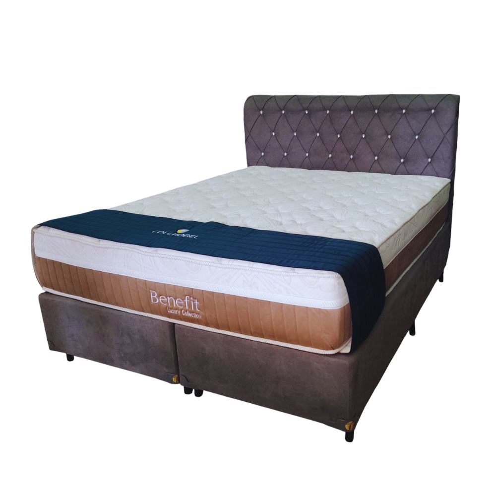 Kit Base Box Casal Padrão Suede Cinza + Colchão + Cabeceira