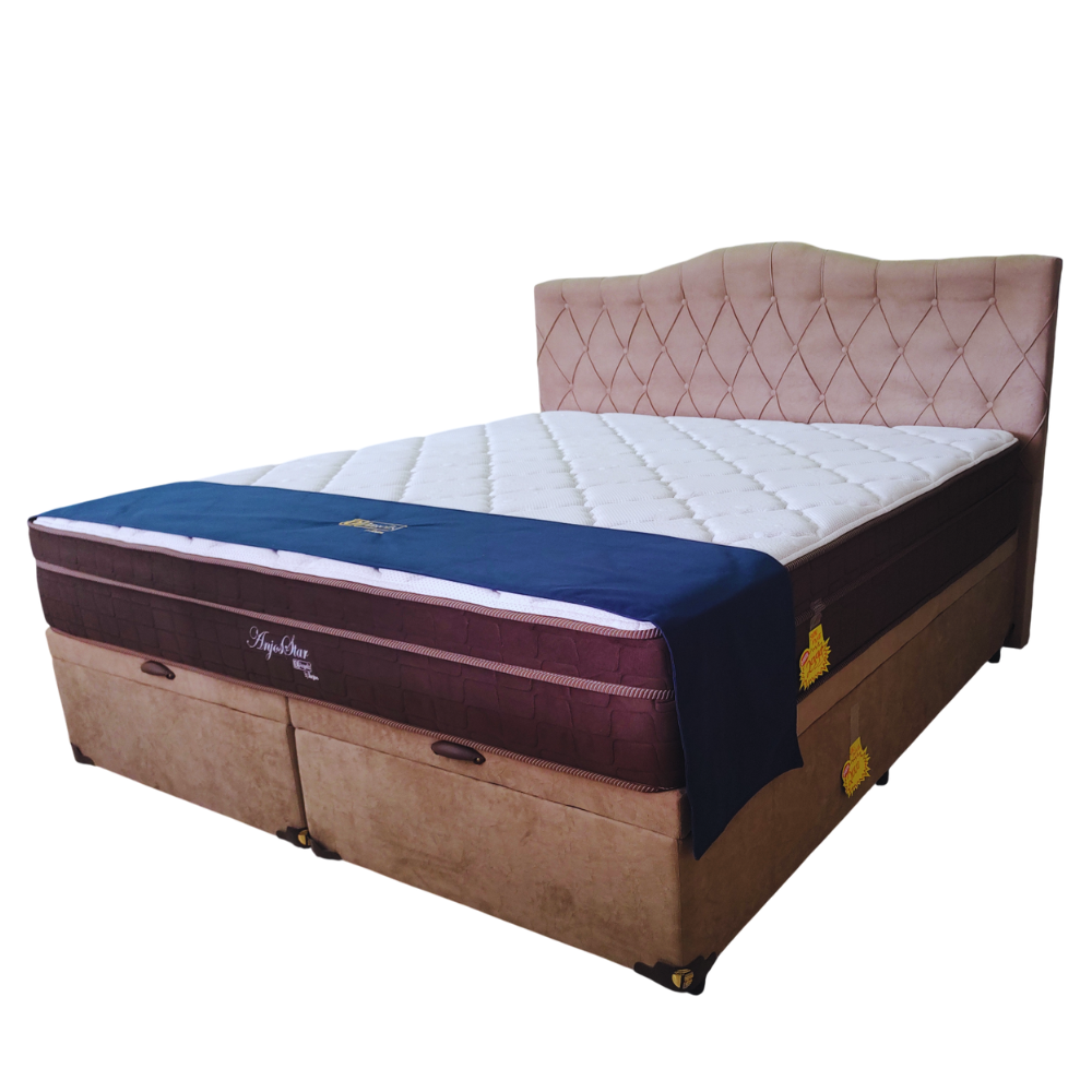 Kit Baú Box King + Colchão + Cabeceira Bege