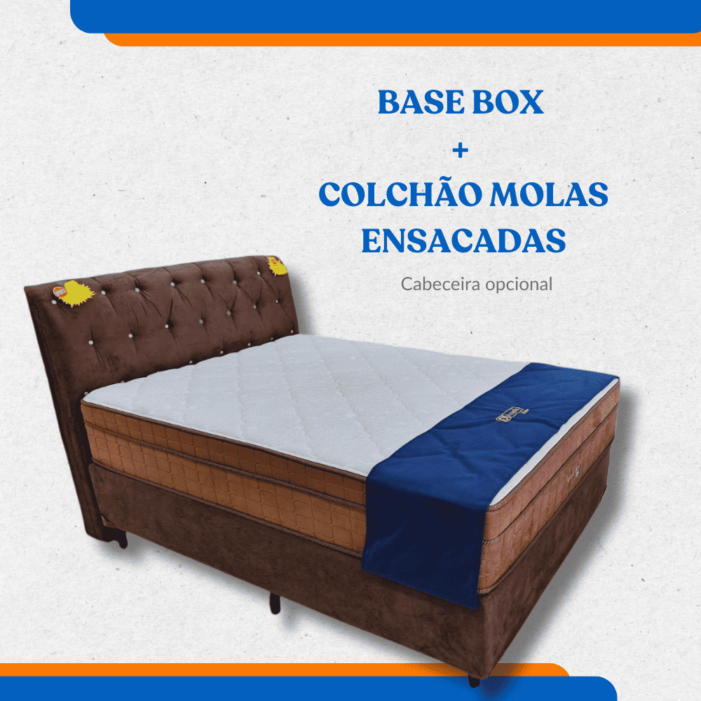 Base Box + Colchão molas ensacadas - Suede Marrom