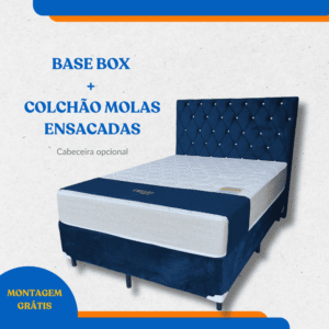 Kit Base Box Casal Padrão Suede Azul + Colchão