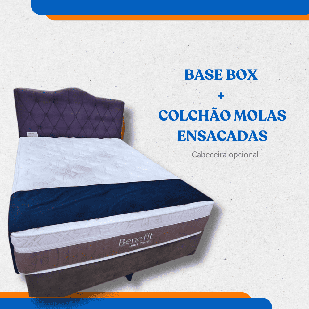 Base Box + Colchão molas ensacadas - Suede Cinza